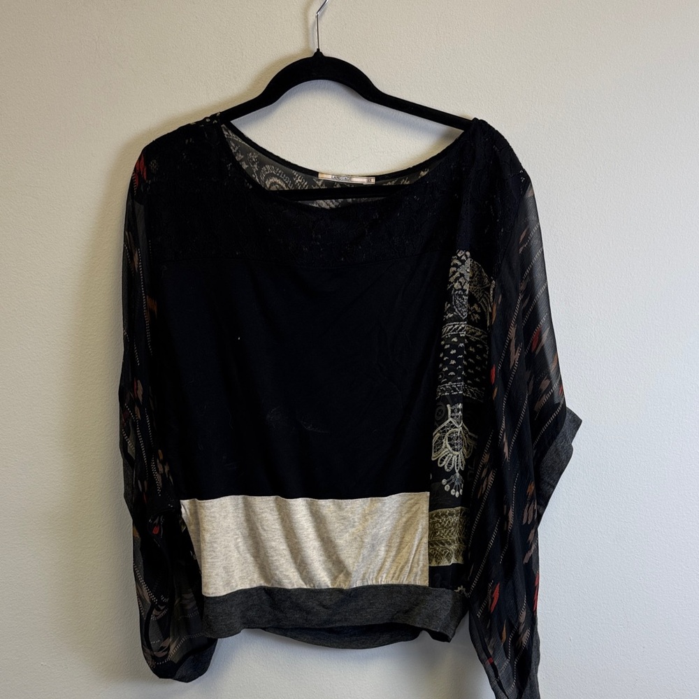 Language Black and Gray Patterned Blouse